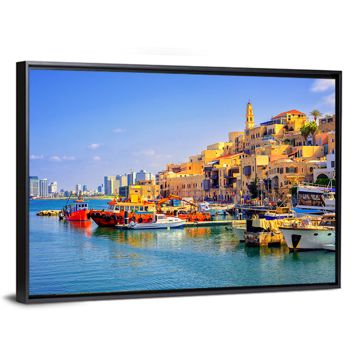 Old Jaffa Harbor Wall Art as a framed canvas