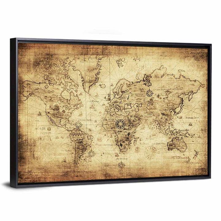 Antique Nautical World Map Wall Art