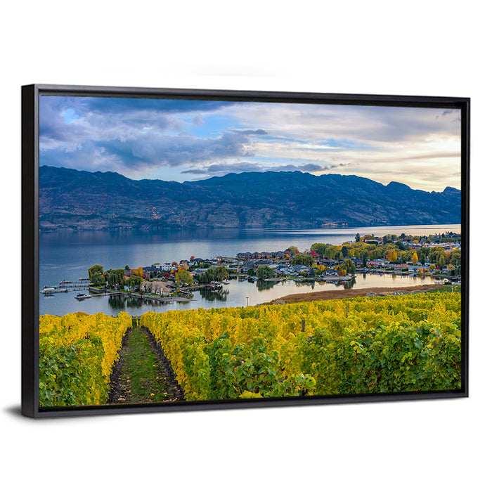 Okanagan Lake Vineyard, Kelowna Wall Art as a framed canvas