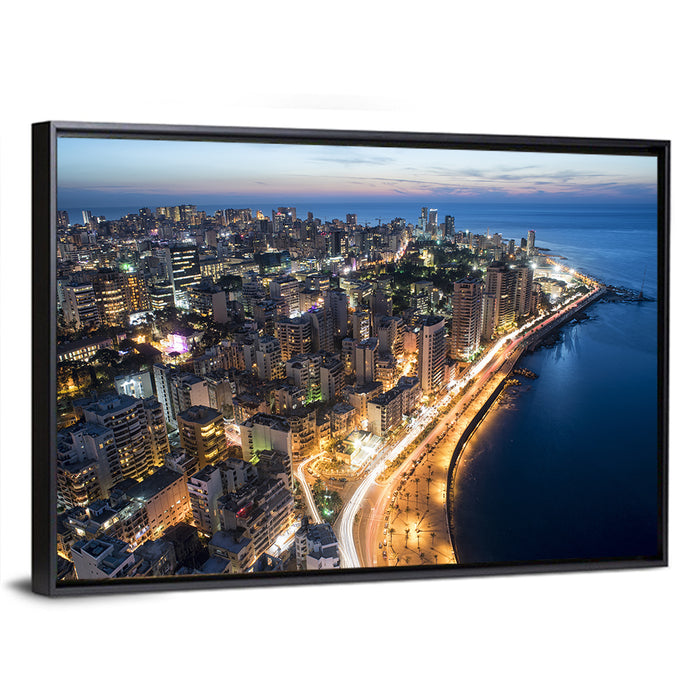 Beirut Corniche at Dusk Wall Art as a framed canvas