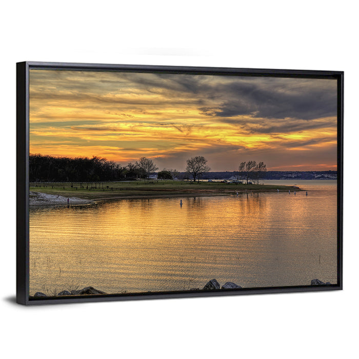 Lake Whitney Sunset Wall Art as a framed canvas