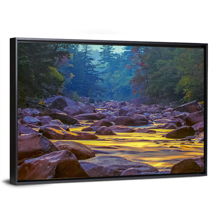 Swift River at Golden Hour, New Hampshire Wall Art as a framed canvas