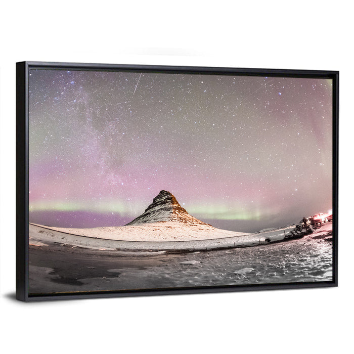 Aurora Over Kirkjufell Wall Art as a framed canvas