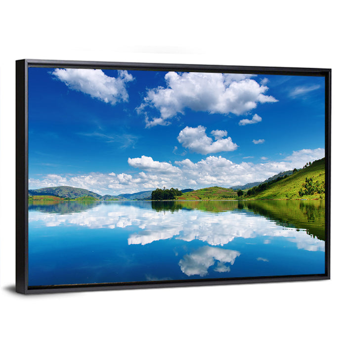 Bunyonyi Lake Reflection Wall Art as a framed canvas