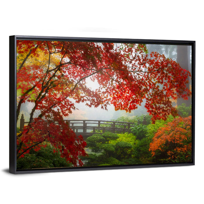 Portland Moon Bridge in Autumn Mist Wall Art as a framed canvas