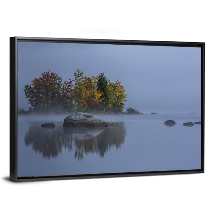 Morning Mist Over Chittenden Lake Wall Art as a framed canvas