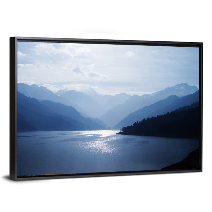 Xinjiang Lakeshore Serenity Wall Art as a framed canvas