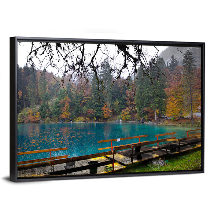 Blausee Crystal Lake Wall Art as a framed canvas