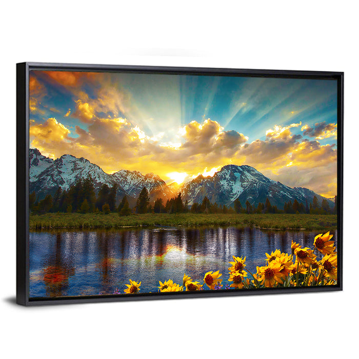 Grand Teton Sunrise Reflection Wall Art as a framed canvas