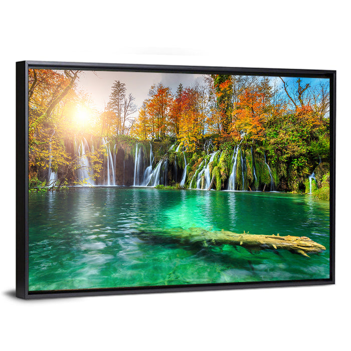Autumn Waterfalls at Plitvice Lakes Wall Art as a framed canvas