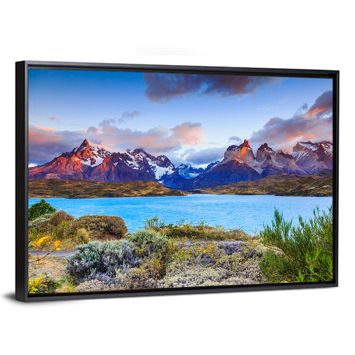 Lake Pehoe at Dawn Wall Art as a framed canvas