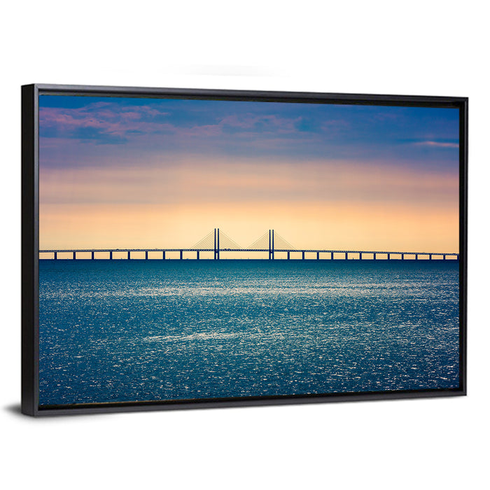 Øresund Bridge at Sunset Wall Art as a framed canvas
