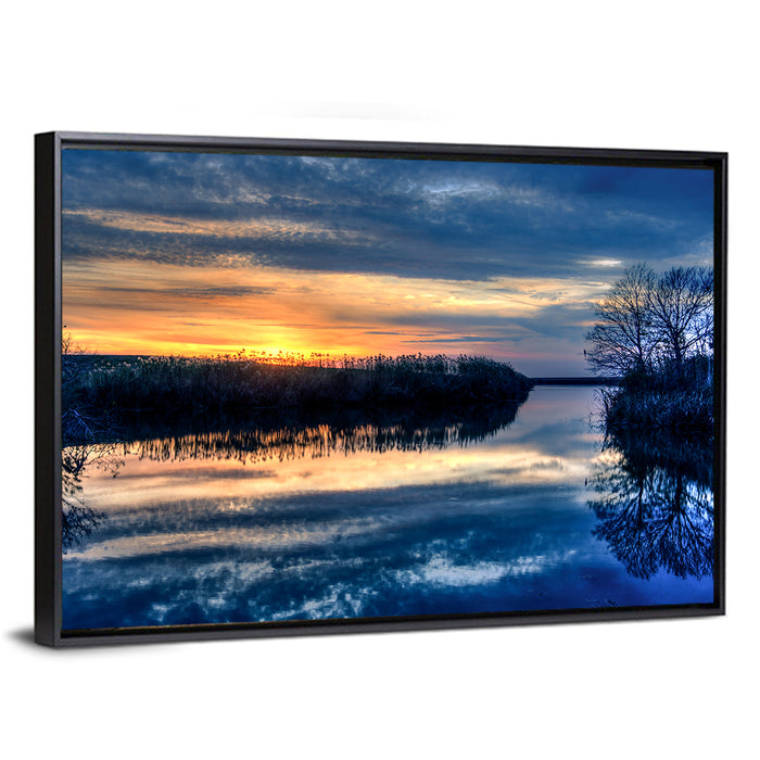 Louisiana Bayou Sunset Wall Art as a framed canvas