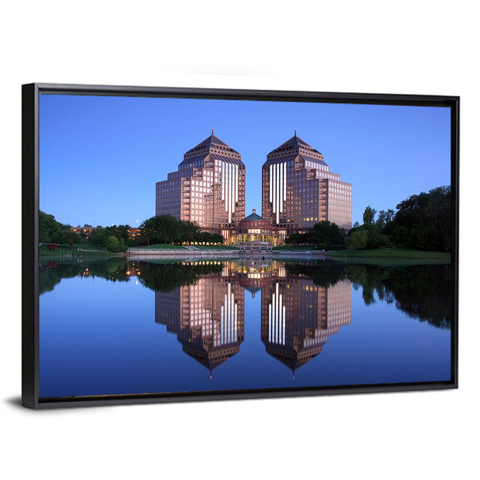 Carlson Towers at Dusk Wall Art as a framed canvas