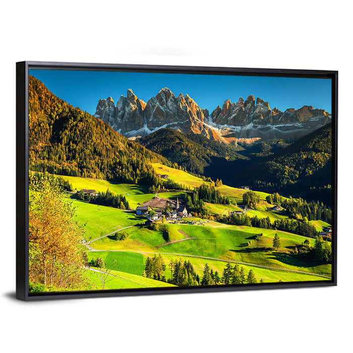 Santa Maddalena, Val Di Funes Wall Art as a framed canvas