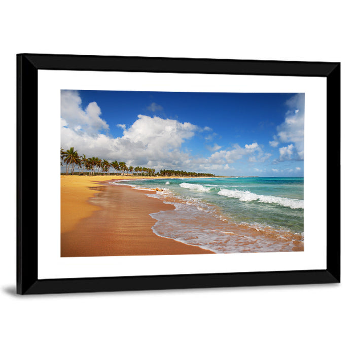 Palm Lined Tropical Coast Wall Art as a framed print