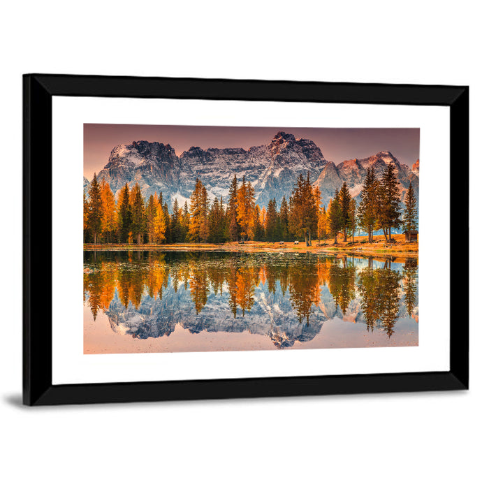 Antorno Lake Autumn Reflection Wall Art as a framed print