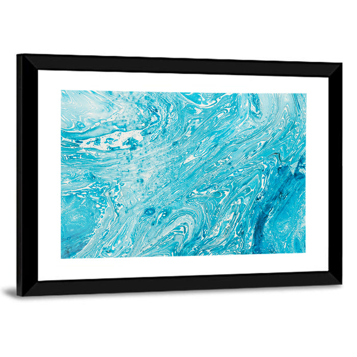 Cerulean Marbled Waves Wall Art as a framed print