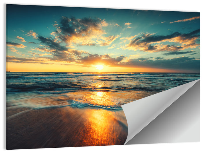 Sunlit Cloudscape Over Beach Wall Art as a poster print