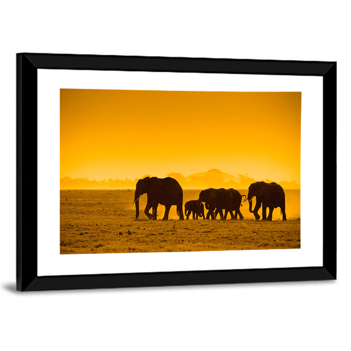 Elephant Family Silhouette Wall Art as a framed print