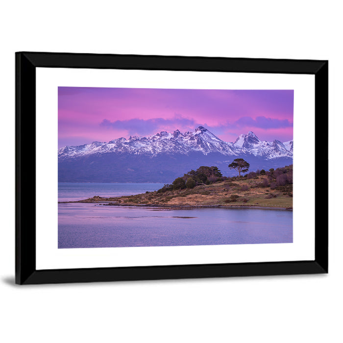 Beagle Channel Purple Dawn Wall Art as a framed print