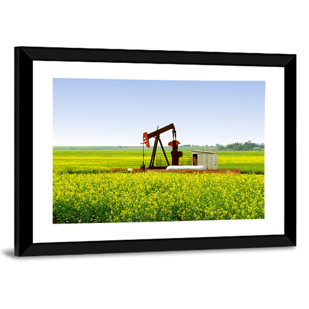 Pump Jack In Canola Field Wall Art