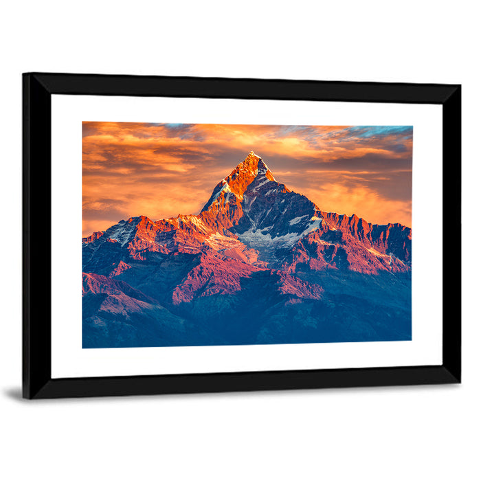 Machhapuchhre Sunrise Over Pokhara Wall Art as a framed print