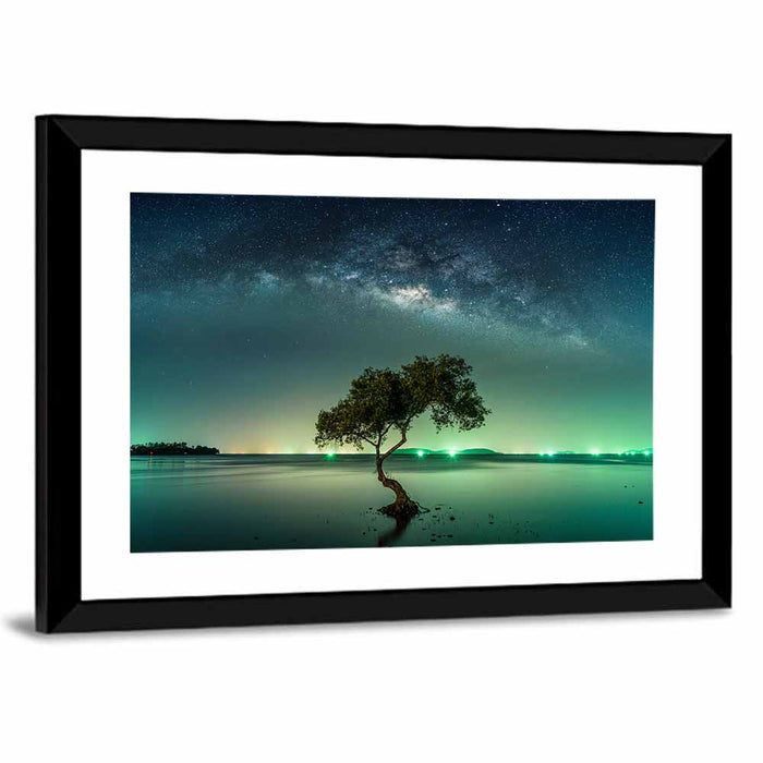Milky Way Over Mangrove Tree Wall Art as a framed print