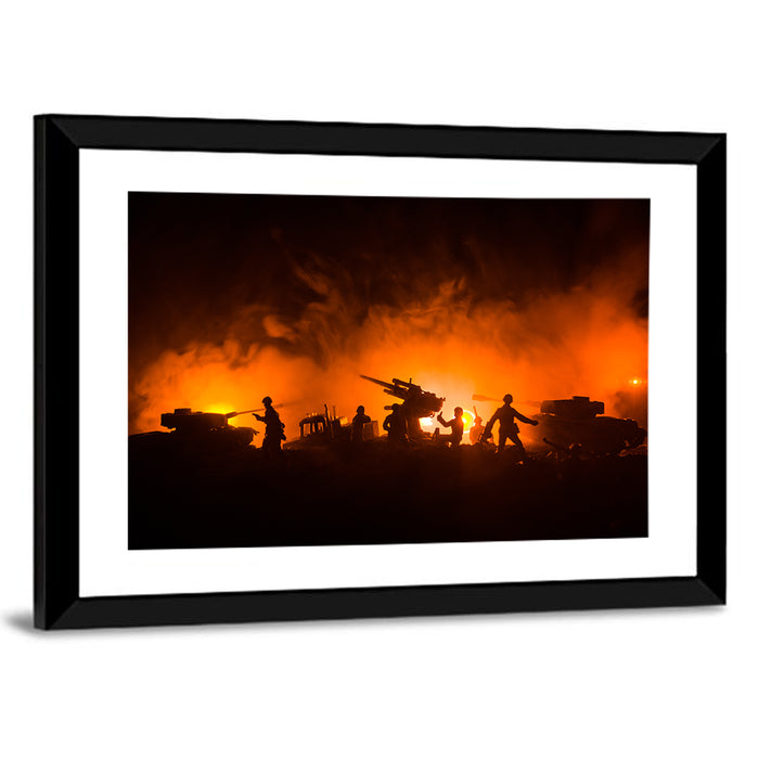 Nighttime Battlefield Silhouette Wall Art as a framed print