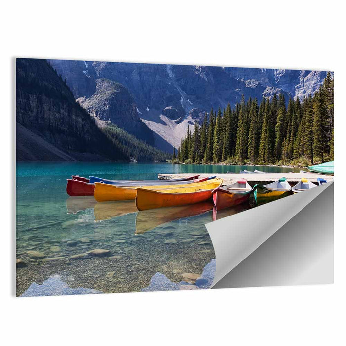 Canoes at Moraine Lake Wall Art as a poster print