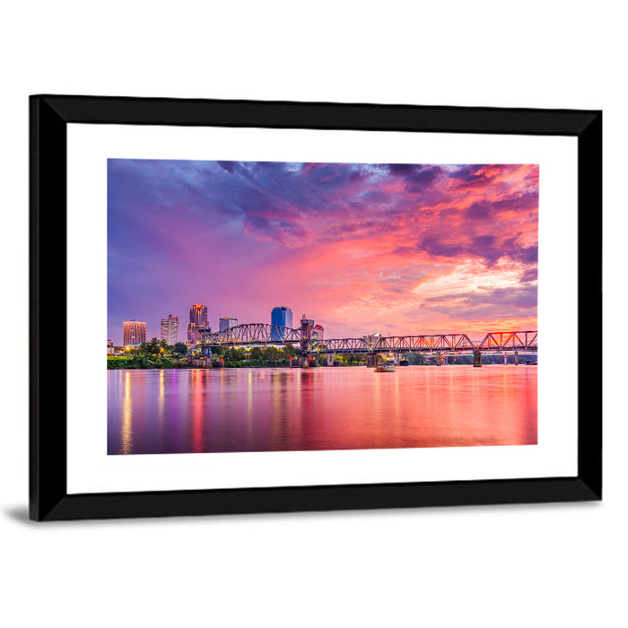 Little Rock Sunset Skyline Wall Art as a framed print