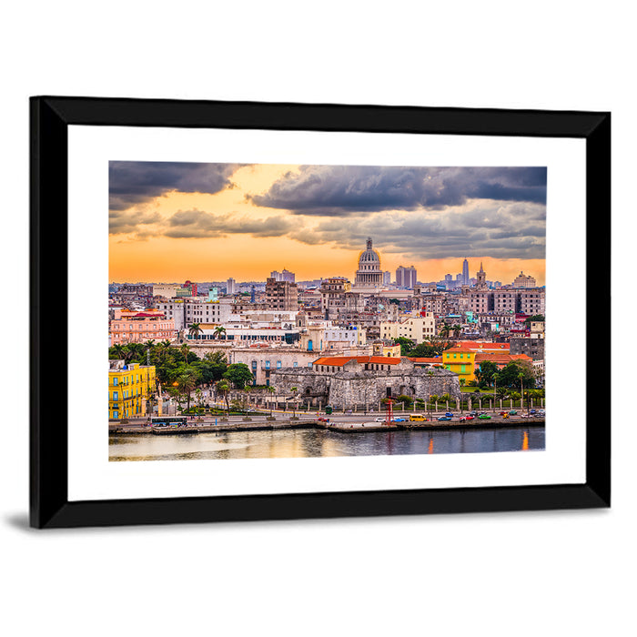 Havana Waterfront at Sunset Wall Art as a framed print