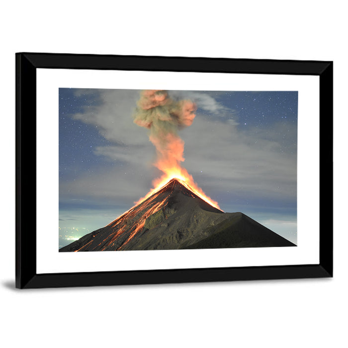 Fuego Night Eruption Wall Art as a framed print