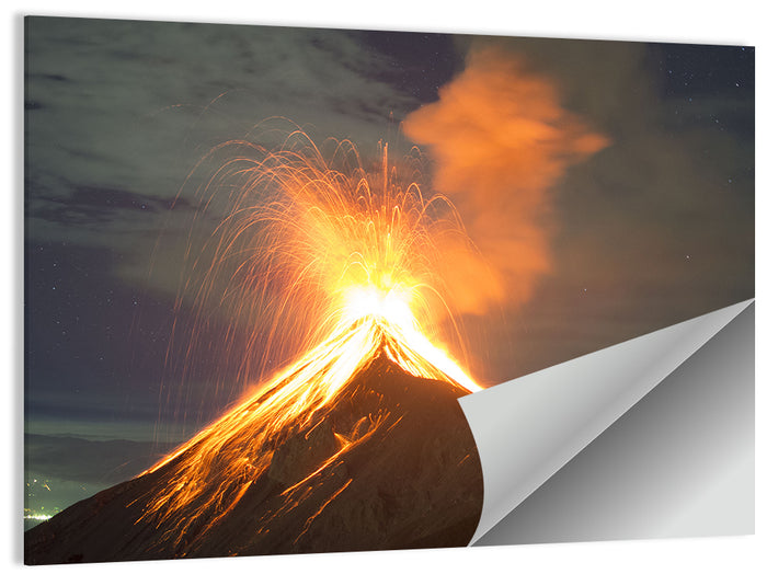 Starry Night Volcano Eruption Wall Art as a poster print