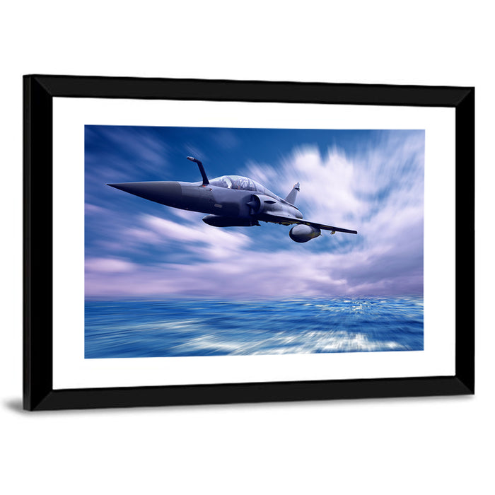 Supersonic Fighter Jet Over Ocean Wall Art as a framed print