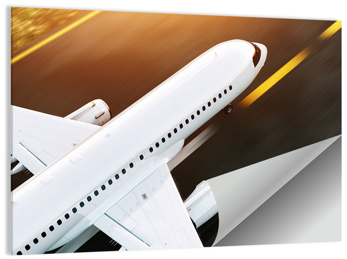 Commercial Jet Takeoff at Sunset Wall Art as a poster print