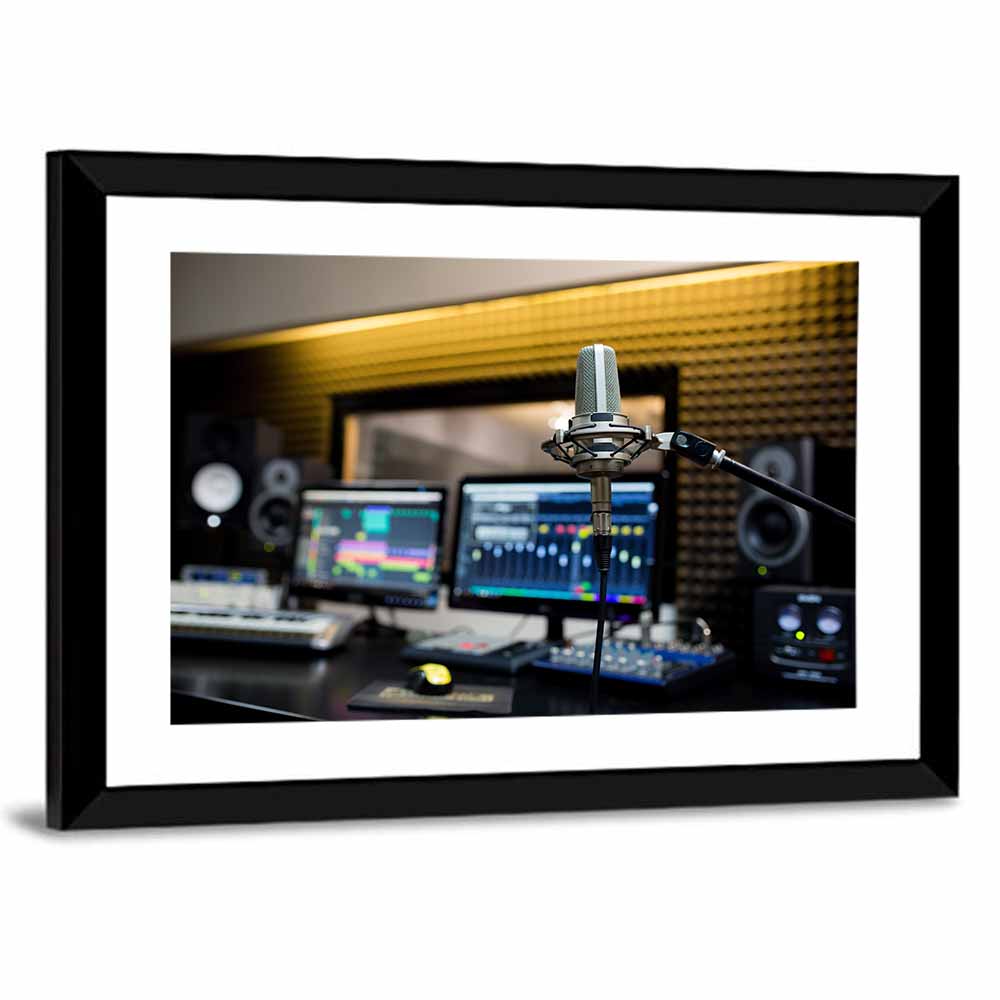 Studio Microphone Close-up Wall Art, framed print, landscape