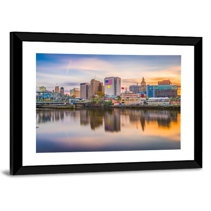 Providence Skyline at Golden Hour Wall Art as a framed print