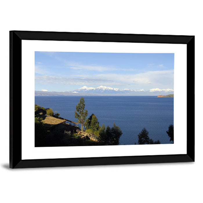 Lake Titicaca Thatched Roof View Wall Art as a framed print