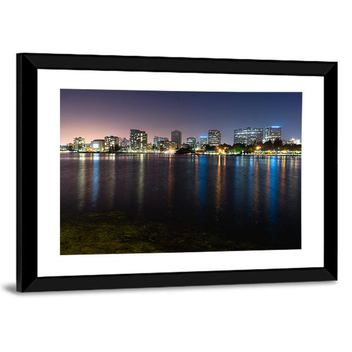 Oakland Skyline Over Lake Merritt Wall Art as a framed print