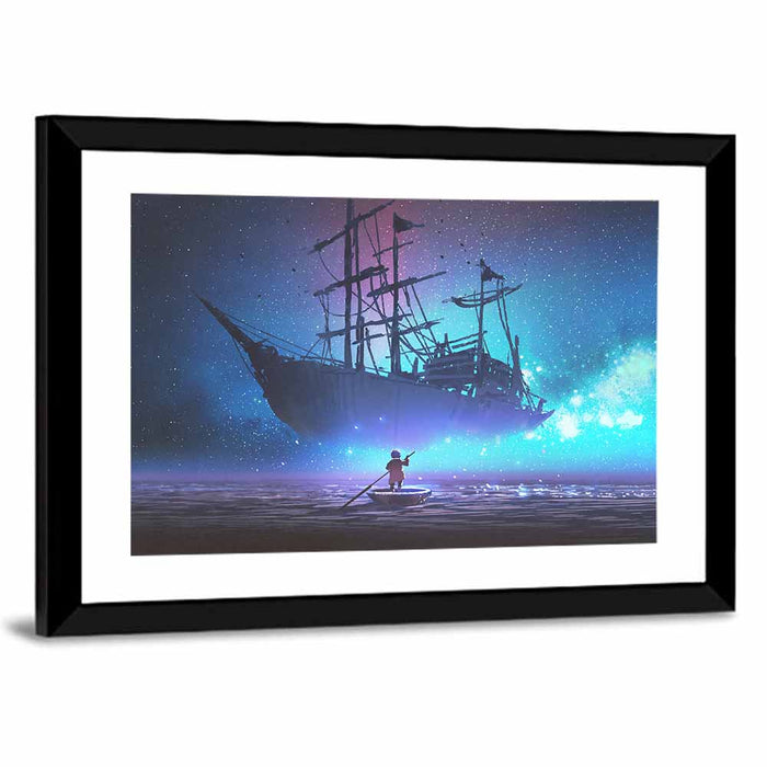 Sailing Ship Under Starry Sky Wall Art as a framed print