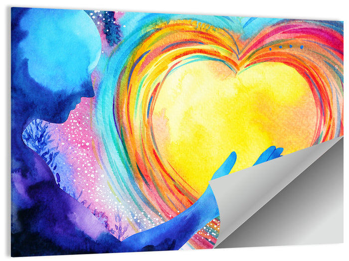 Blue Silhouette with Radiant Heart Wall Art as a poster print