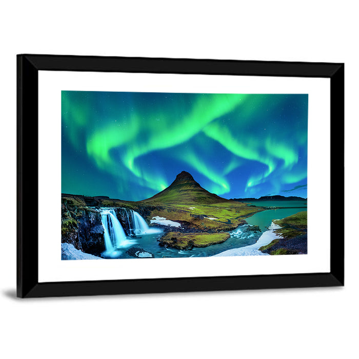 Kirkjufell Northern Lights Wall Art as a framed print