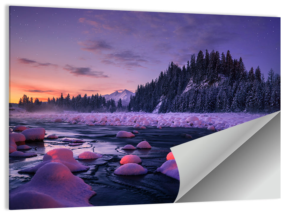 Snowy Trees Winter Night Wall Art