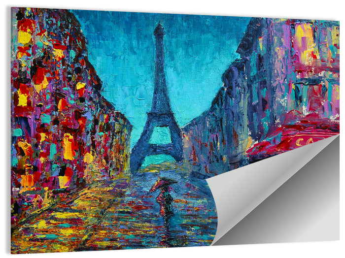 Rainy Paris Street with Eiffel Tower Wall Art as a poster print
