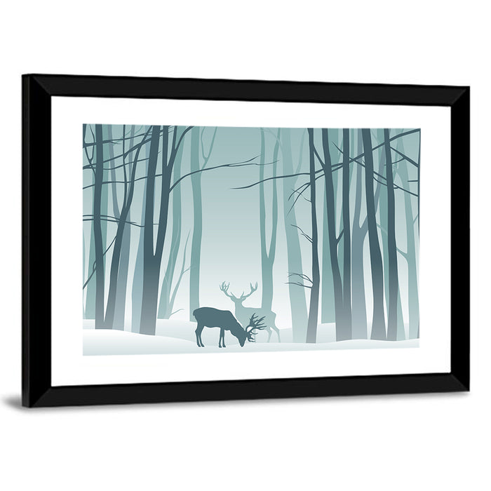 Winter Deer Silhouette Wall Art as a framed print