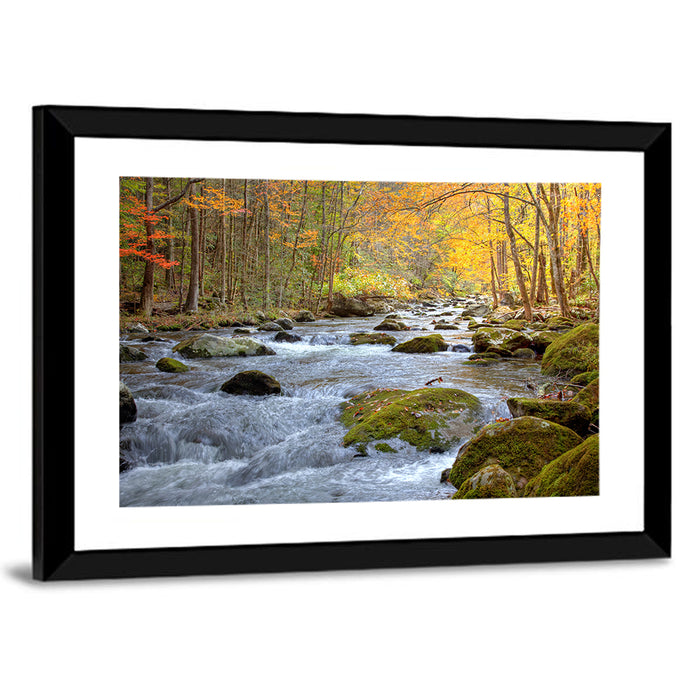 Autumn Mountain Stream Wall Art as a framed print