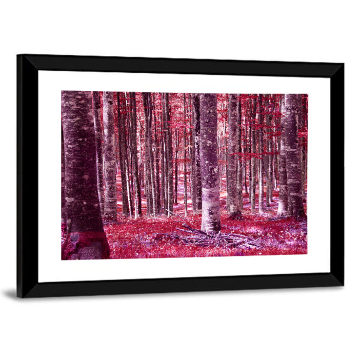Crimson Woodland Wall Art as a framed print