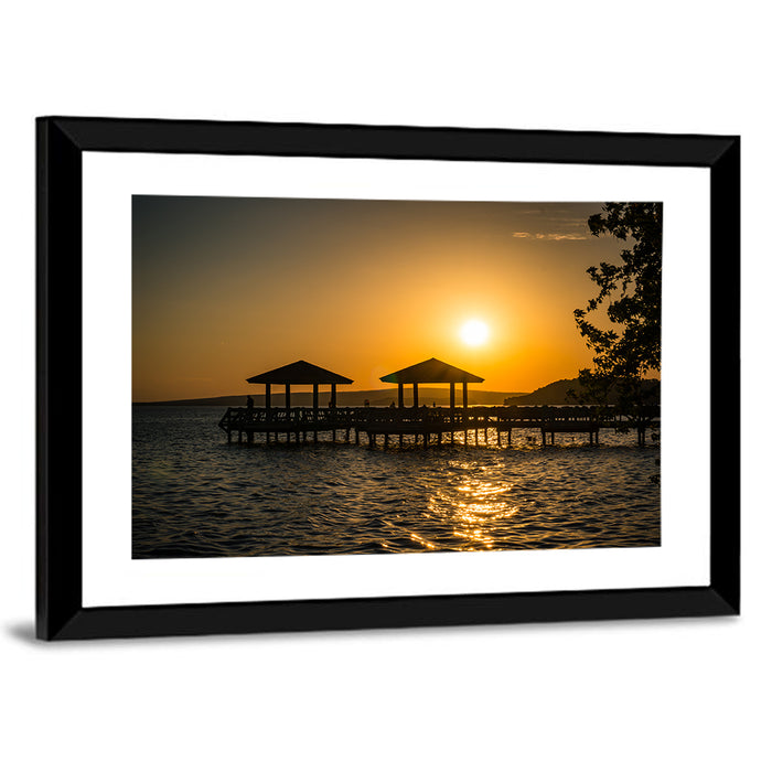 Lake Dardanelle Pier Sunset Wall Art as a framed print