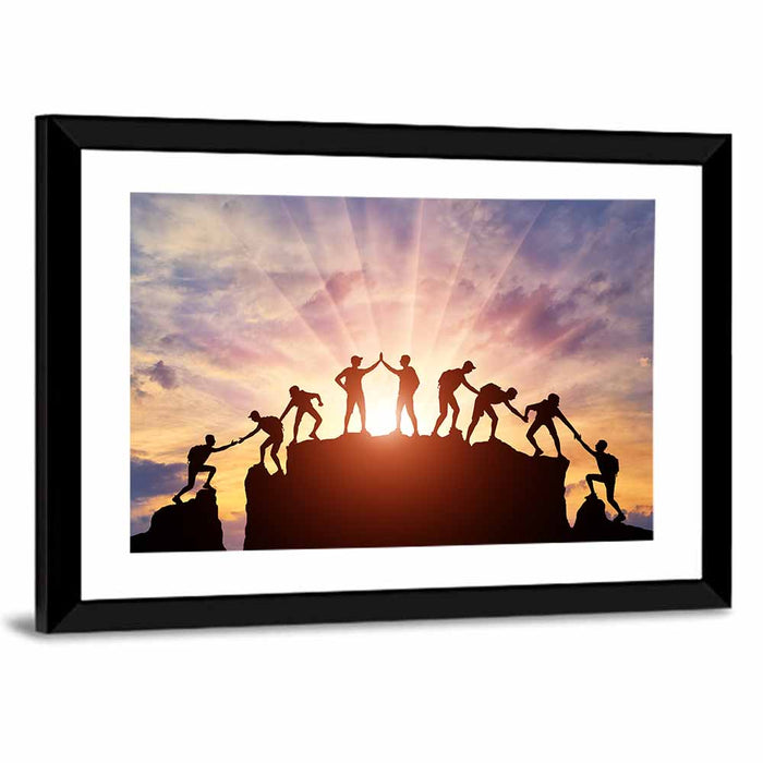 Sunburst Climbers Silhouette Wall Art as a framed print